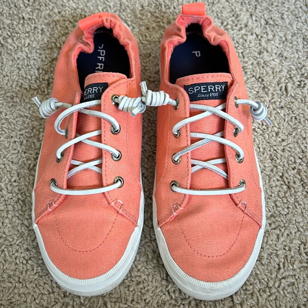 Sperry Coral Canvas Sneakers with White Laces